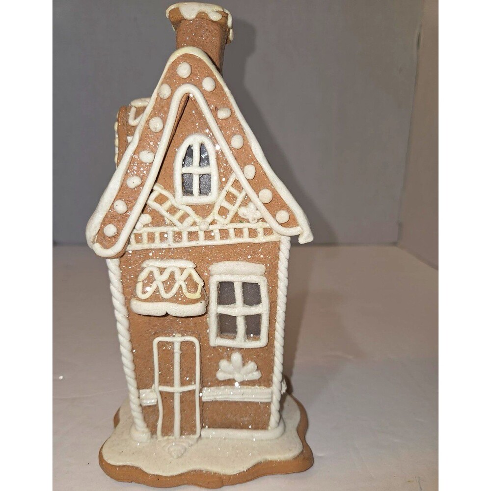 Gingerbread House Christmas Village Decor Ceramic Glitter 3D Effect 8 in